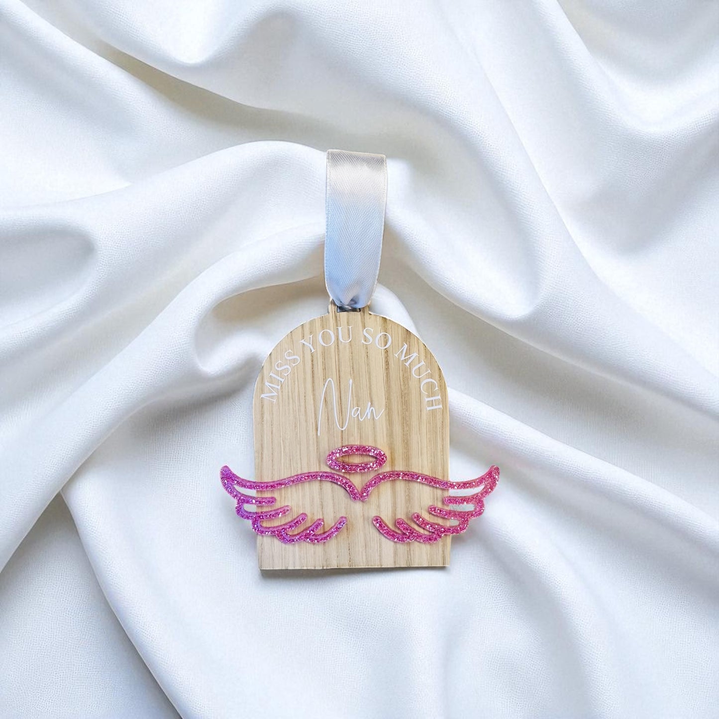 Oak Personalised Angel Wing Decoration