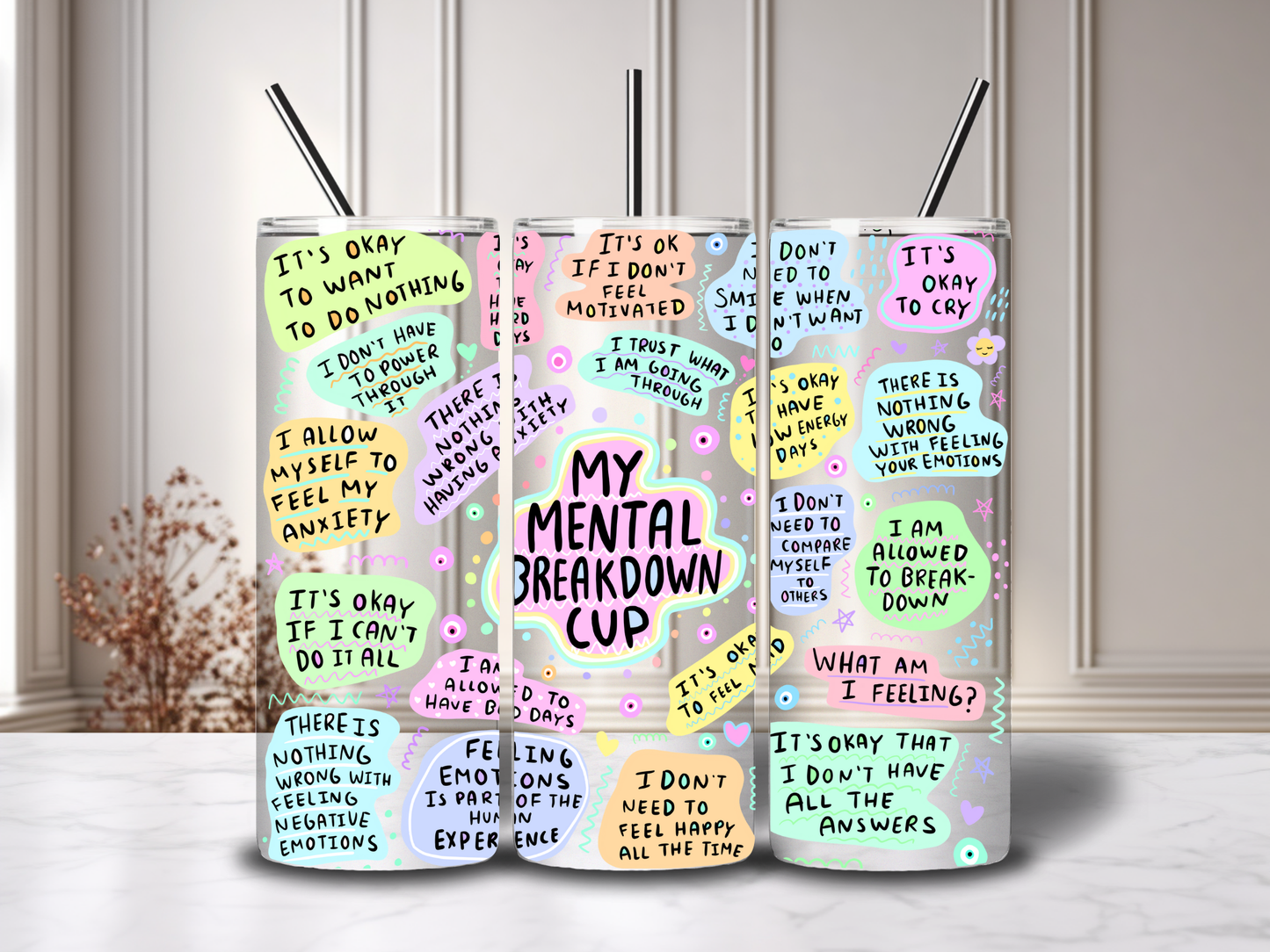 20oz Mental Health Tumblers with metal straw image 2