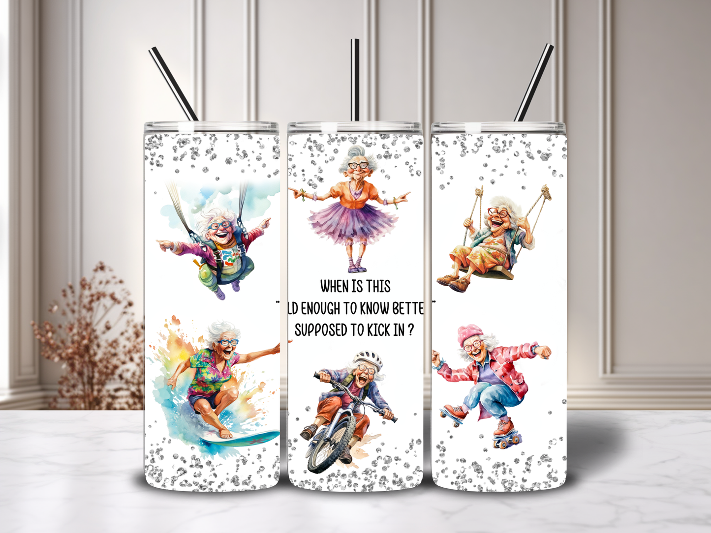 20oz 'Senior Moment' Tumblers with metal straw image 6