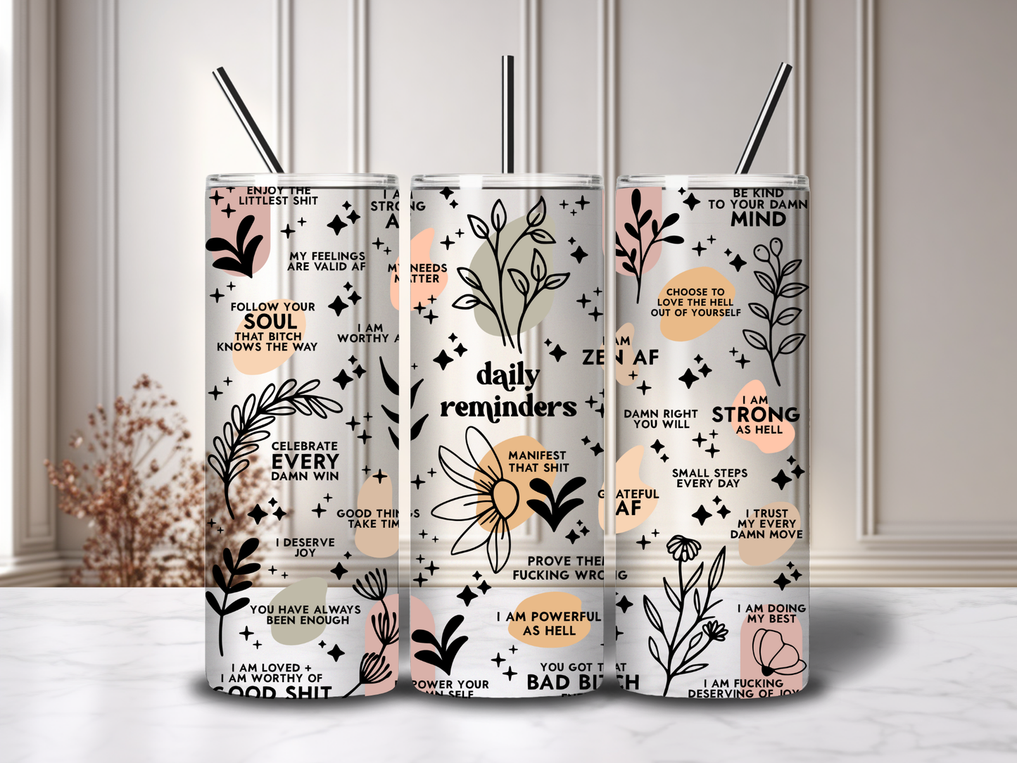 20oz Mental Health Tumblers with metal straw image 3