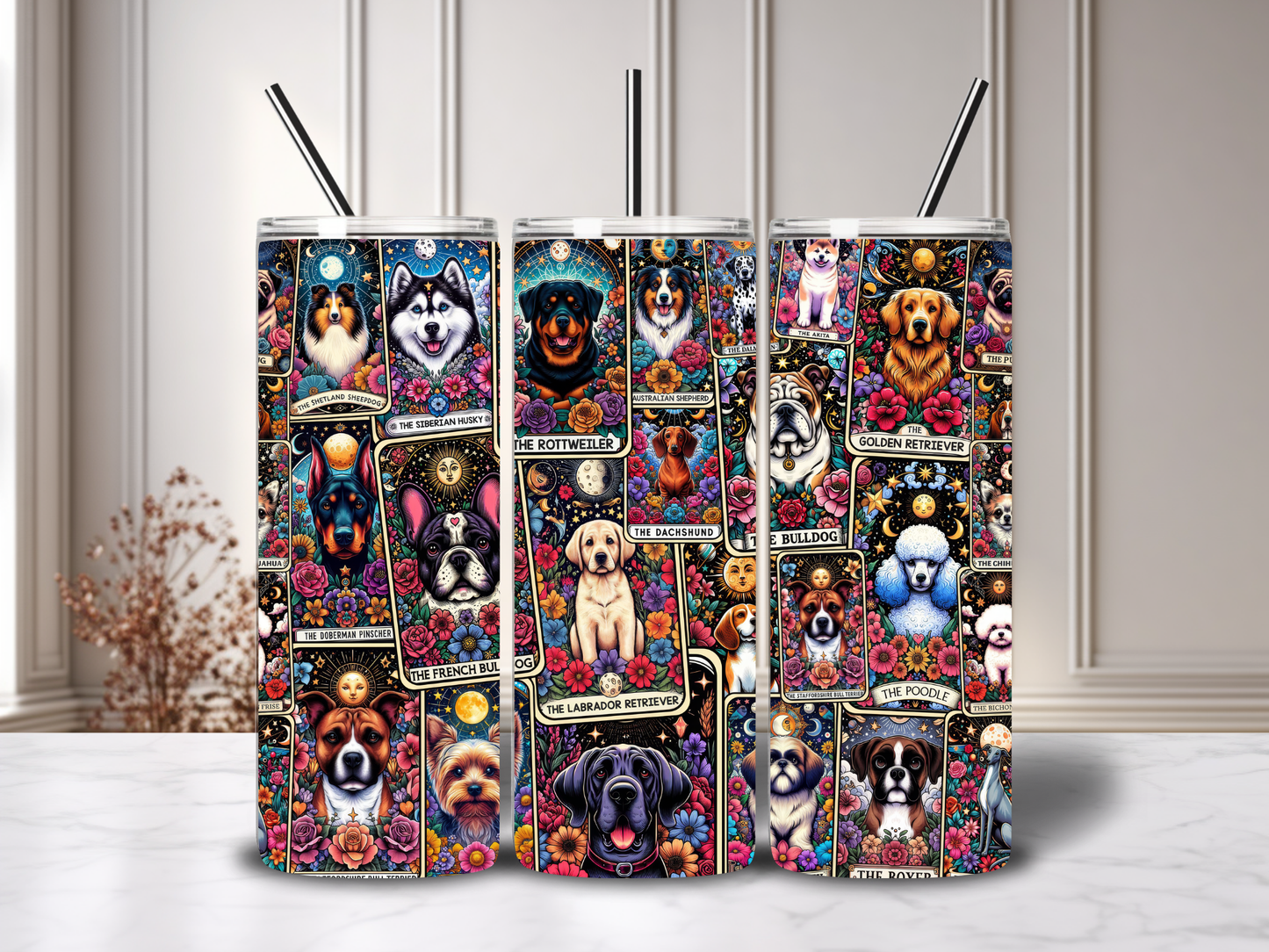 20oz Tarot Tumblers with metal straw image 1
