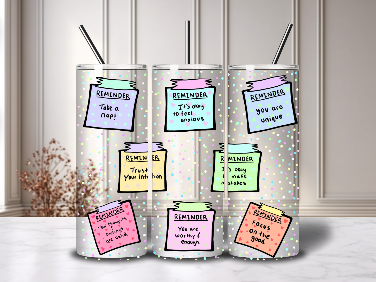 20oz Mental Health Tumblers with metal straw image 1