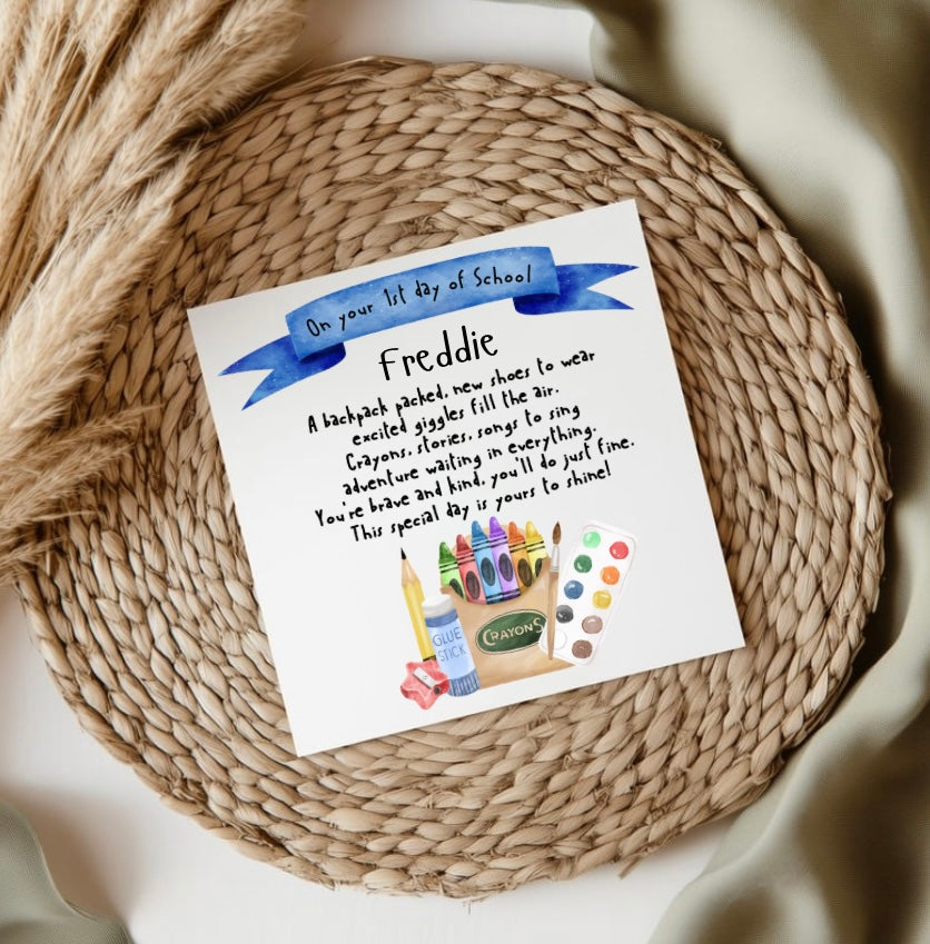First Day At School Poem Card