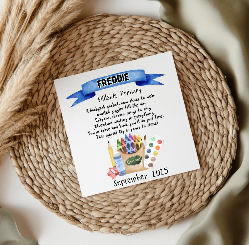 First Day At School Poem Card