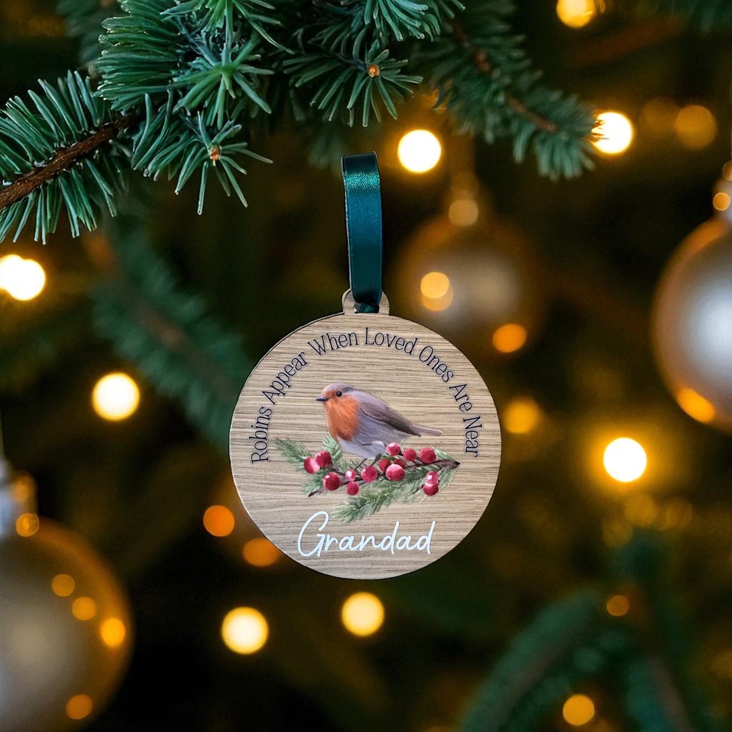 Robins Appear Personalised Oak Decoration