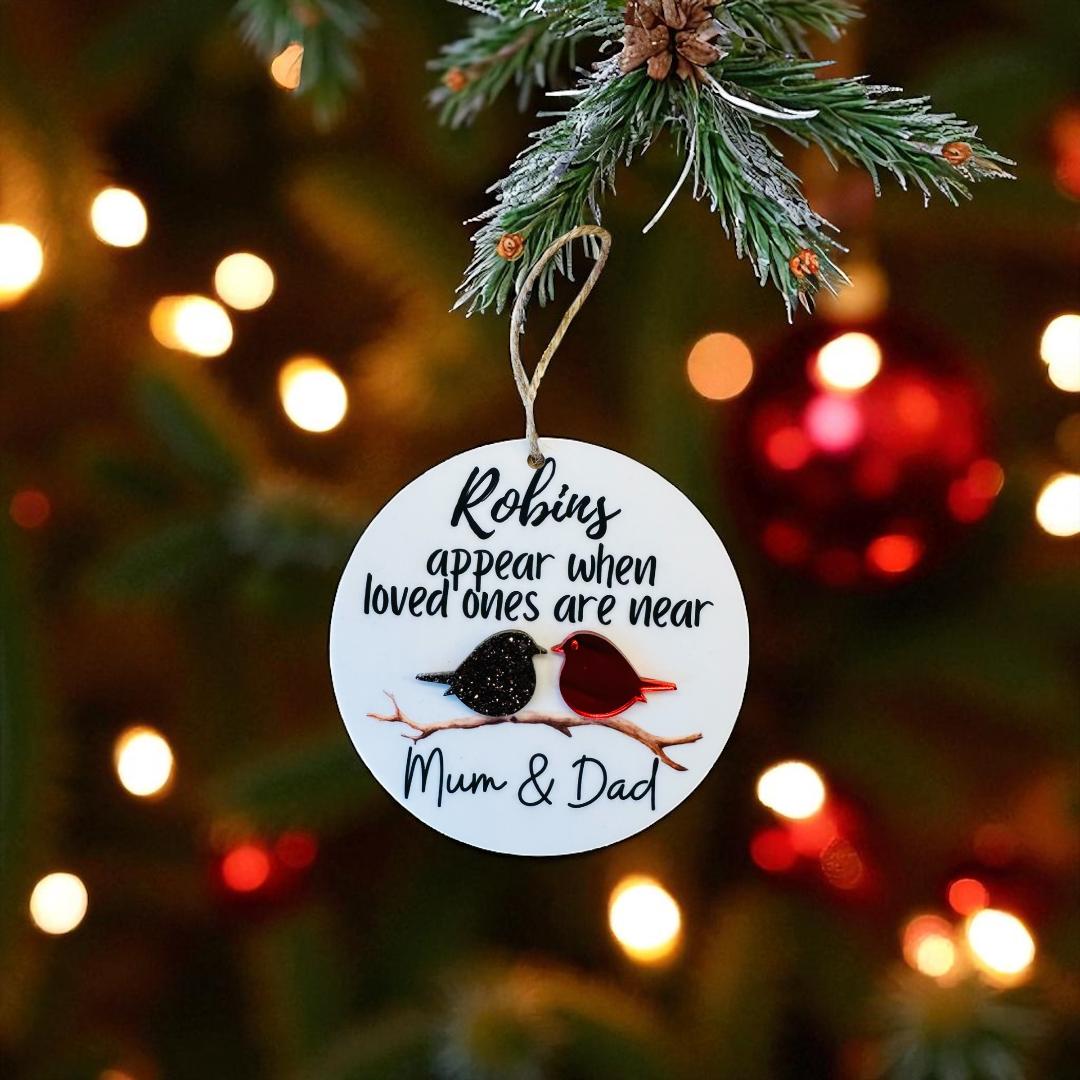 10cm Robins Appear Personalised Acrylic Decoration