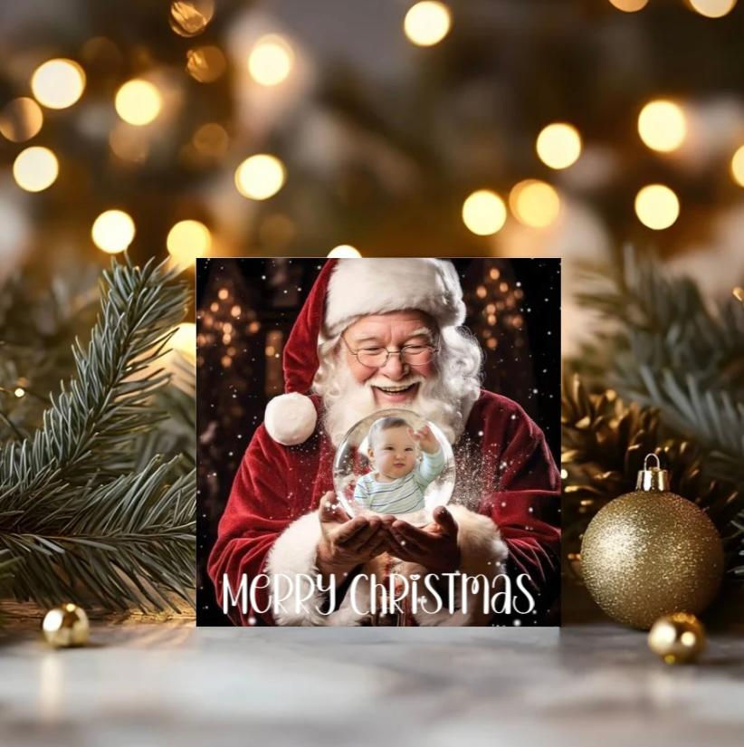 Santa Snow Globe Christmas Card - Photo required