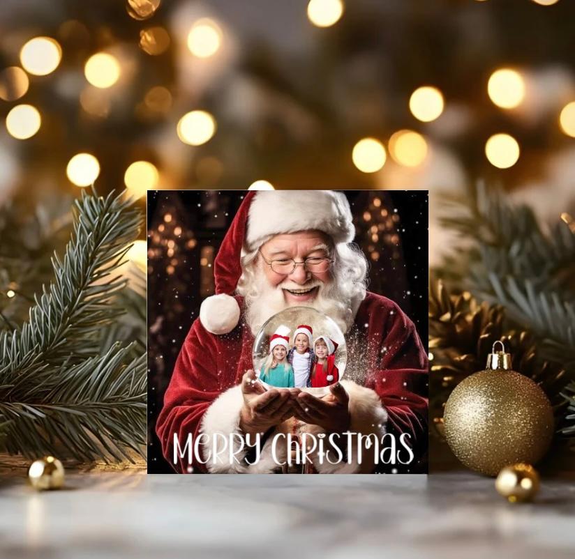 Santa Snow Globe Christmas Card - Photo required