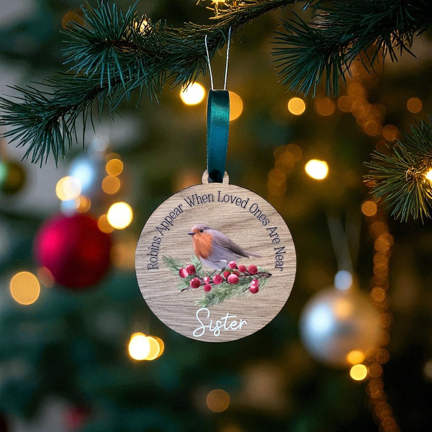 Robins Appear Personalised Oak Decoration