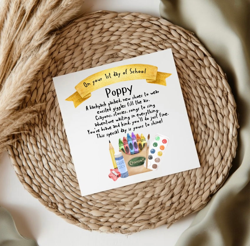 First Day At School Poem Card