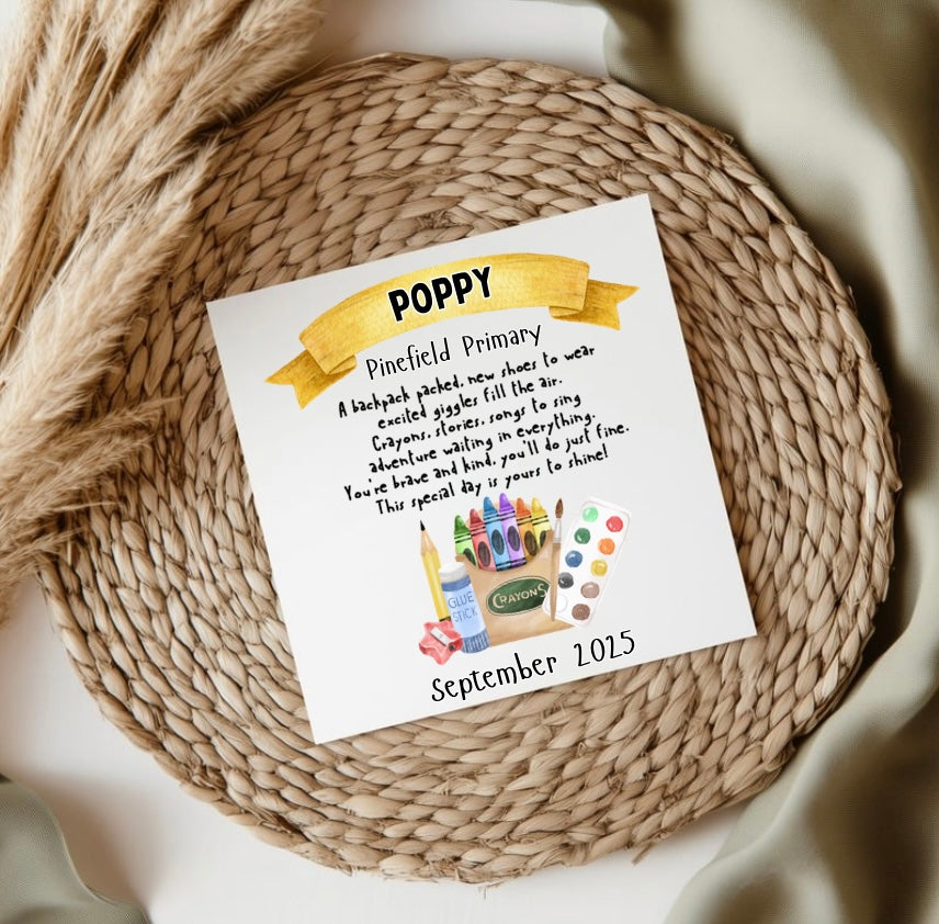 First Day At School Poem Card