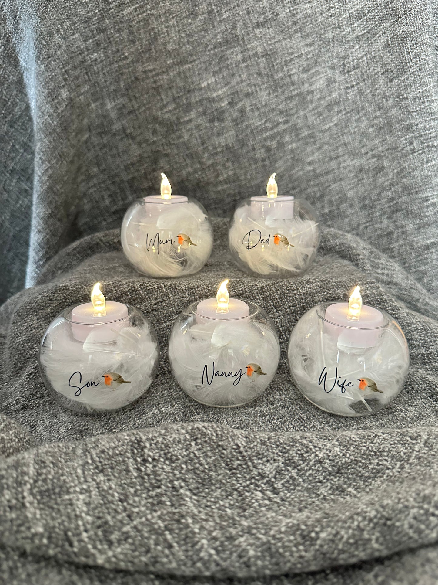 Glass Feather Tealight Holder