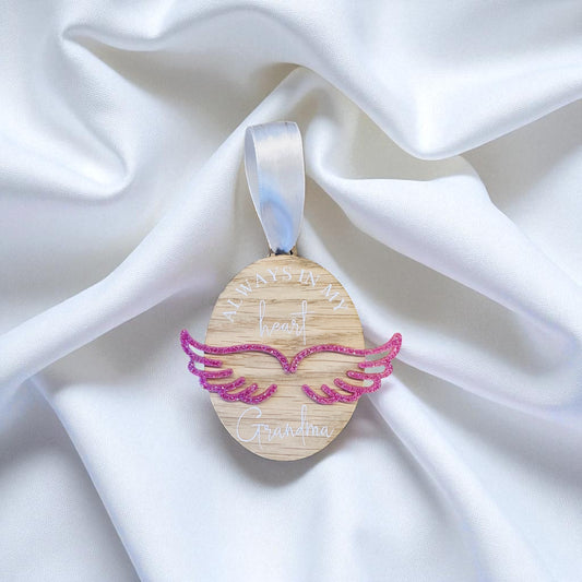 Oak Personalised Angel Wing Decoration