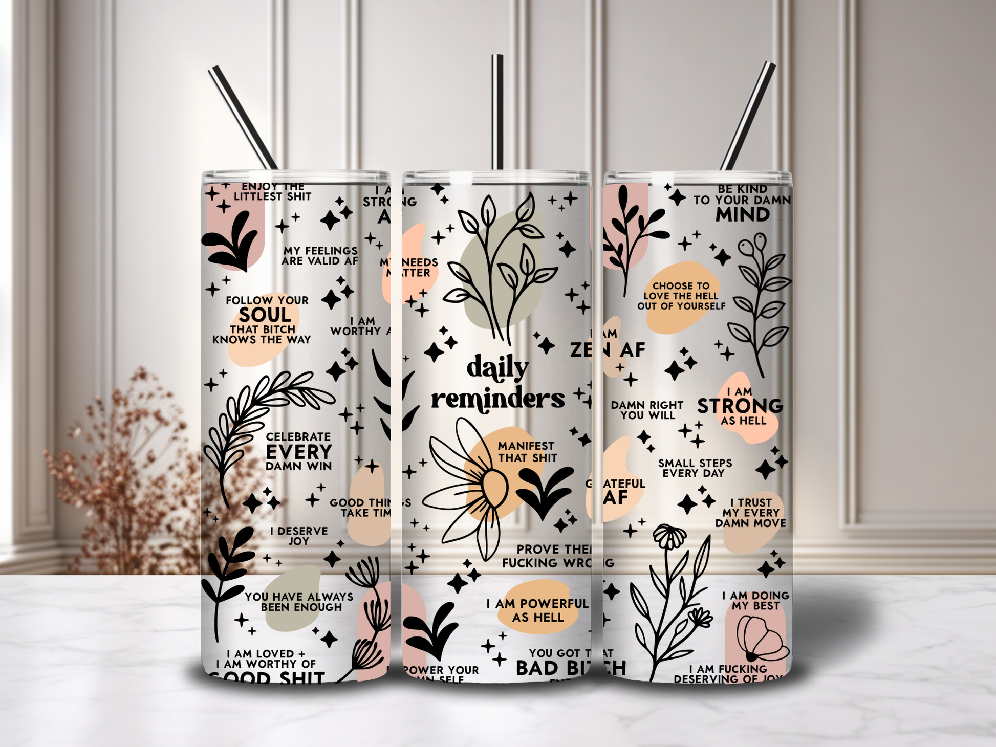 20oz  Mental Health Tumblers with metal straw image 3