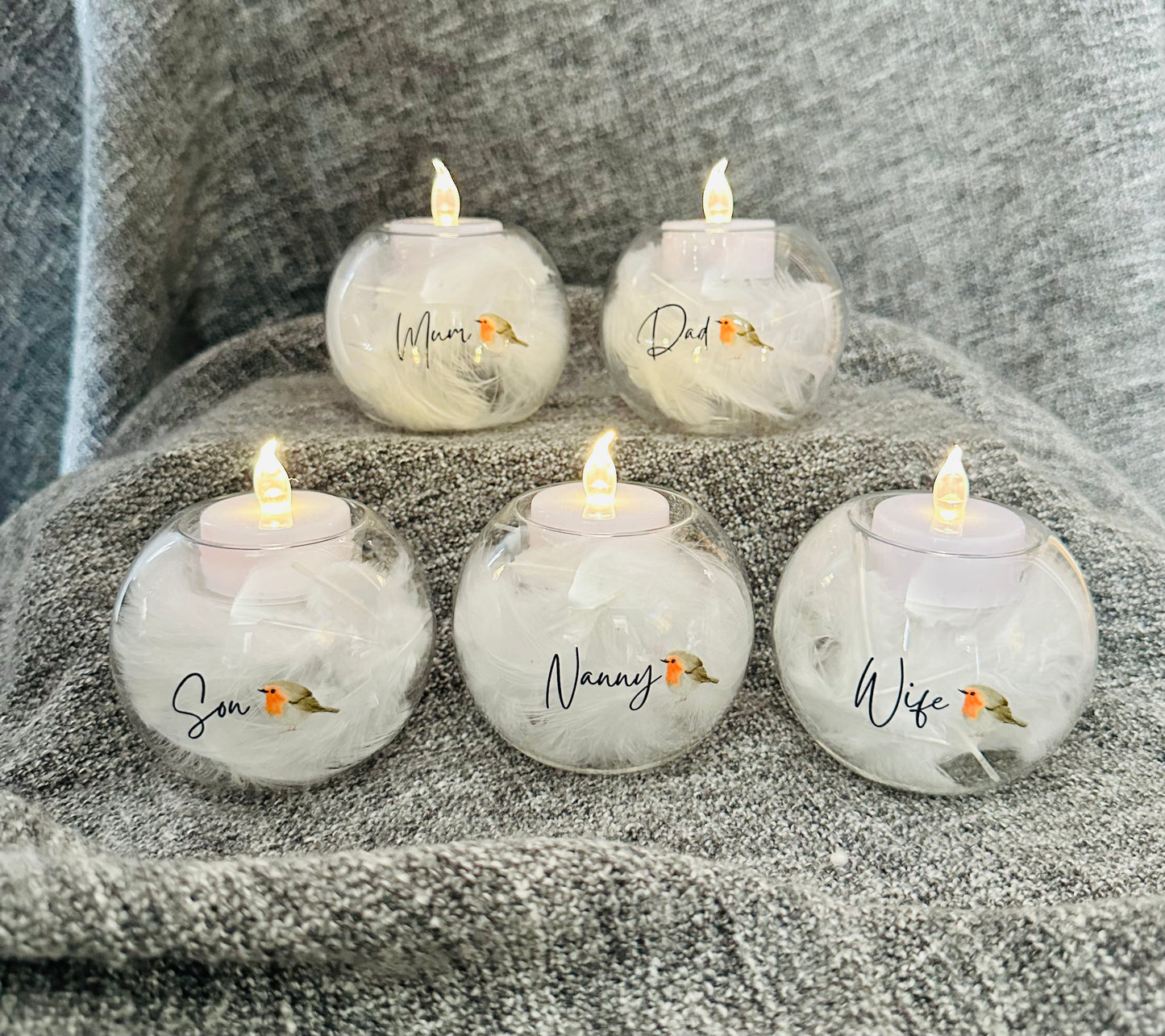 Glass Feather Tealight Holder