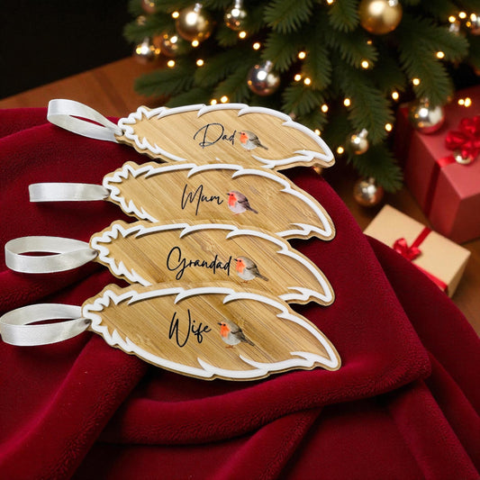 Oak and acrylic personalised feathers