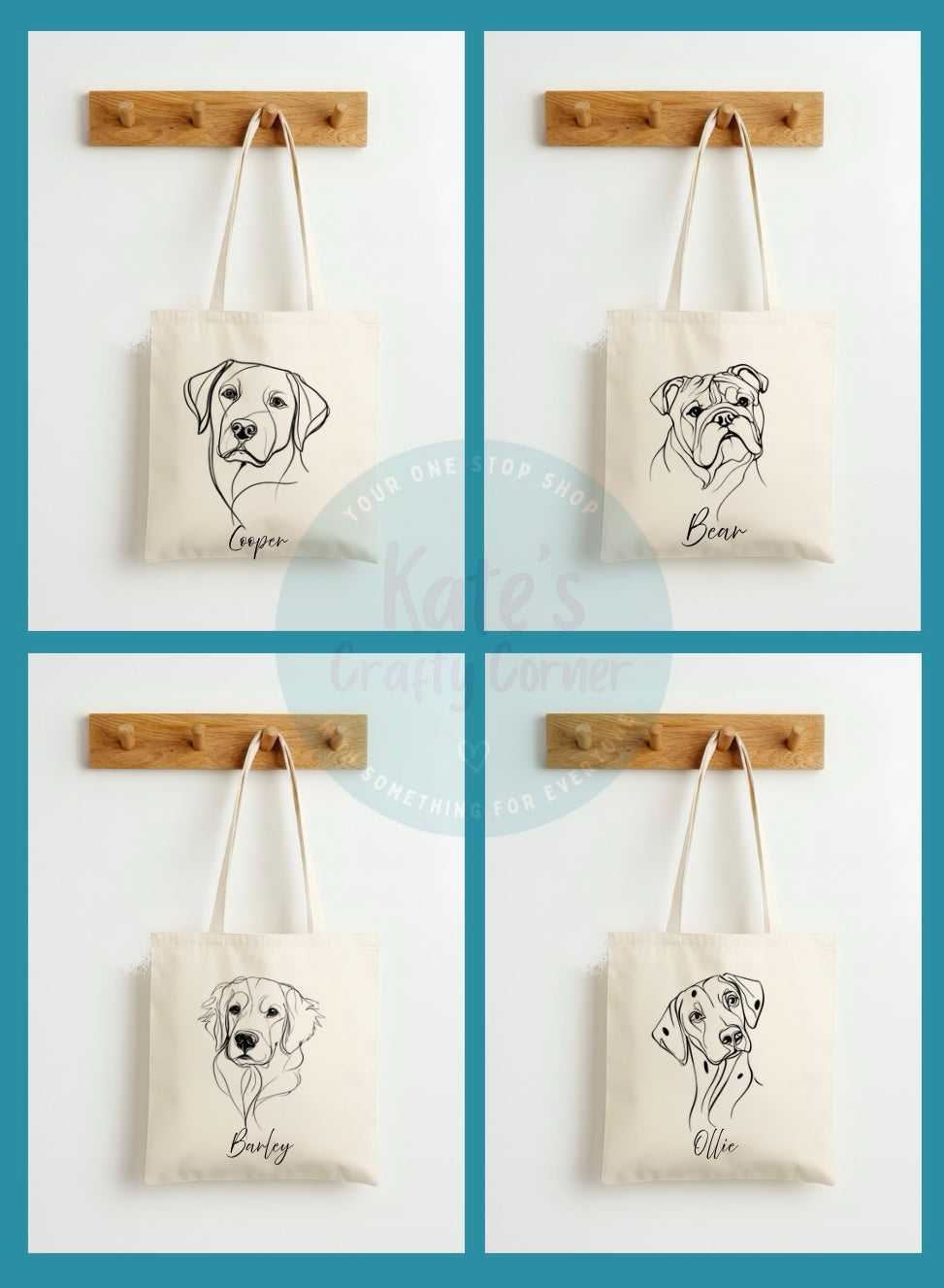 Line Art Dog Tote Bags