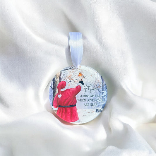 Robins Appear Bauble - clear gloss front