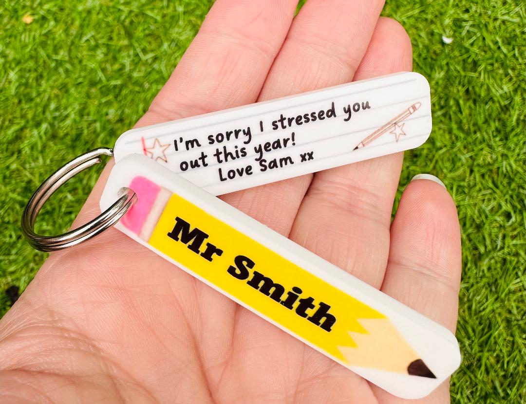 Personalised Teacher Pencil Fob Keyring image 0