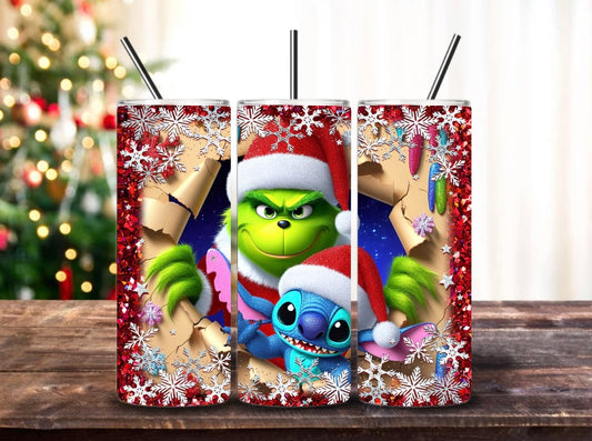 20oz Christmas Tumblers with metal straw image 1
